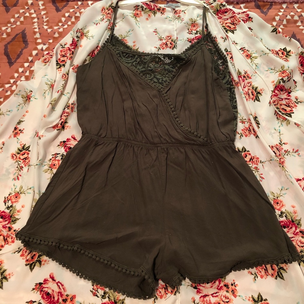 Ambiance lace back olive green romper